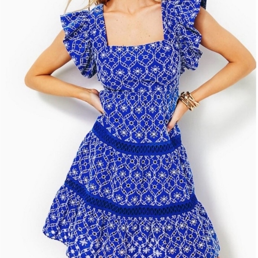Lilly Pulitzer Morrie dress blue white eyelet